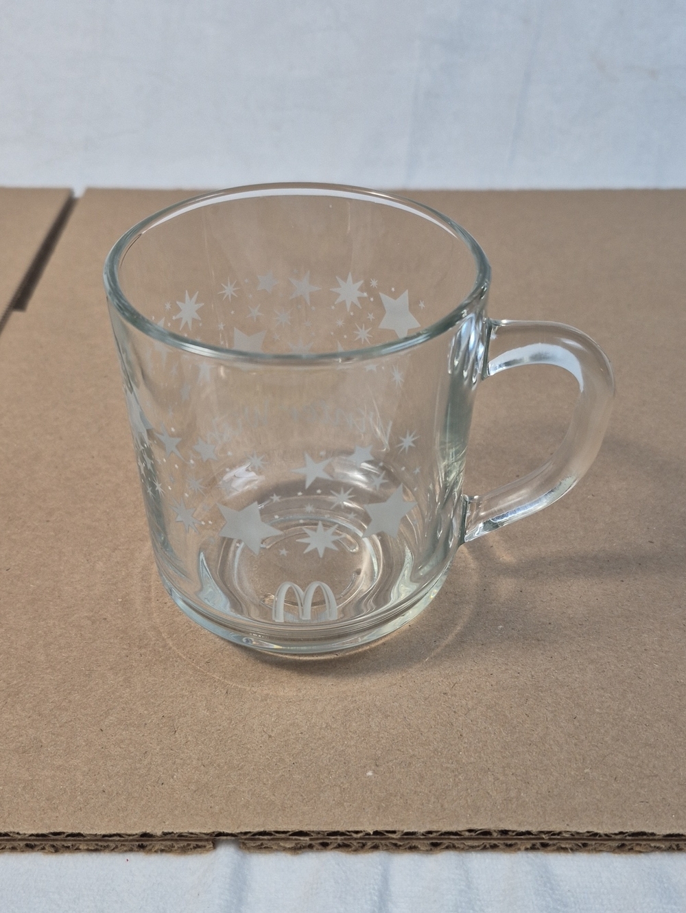 McDonald's Winter Wishes Mugs Clear Glass Christmas Stars Cup 12oz 3.5"H 2009